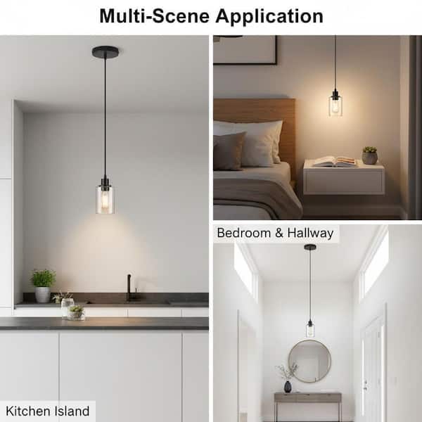 4 in. 1-Light Modern Matte Black Island Pendant Light Rustic Farmhouse Industrial Hanging Light for Kitchen Dining