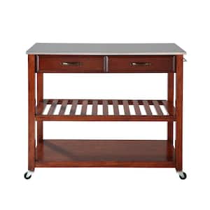 Cherry Kitchen Cart with Stainless Steel Top