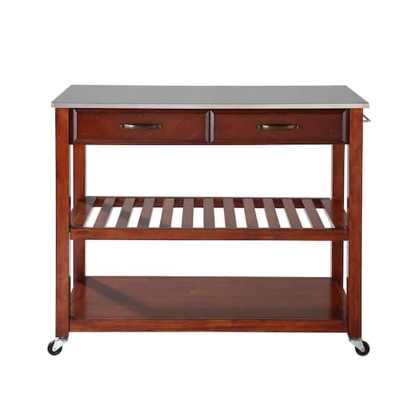 Crosley Cherry Kitchen Cart with Stainless Steel Top