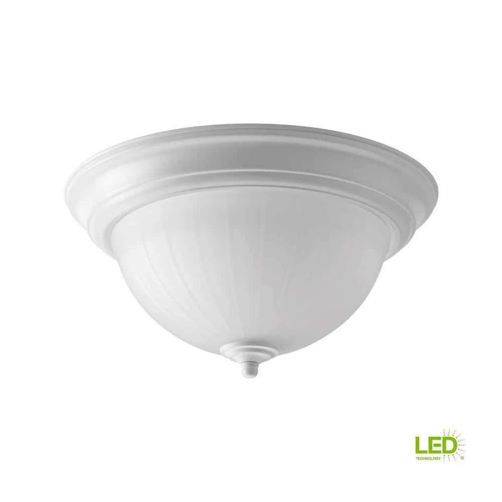 White Etched Ribbed Glass LED Flush Mount Light