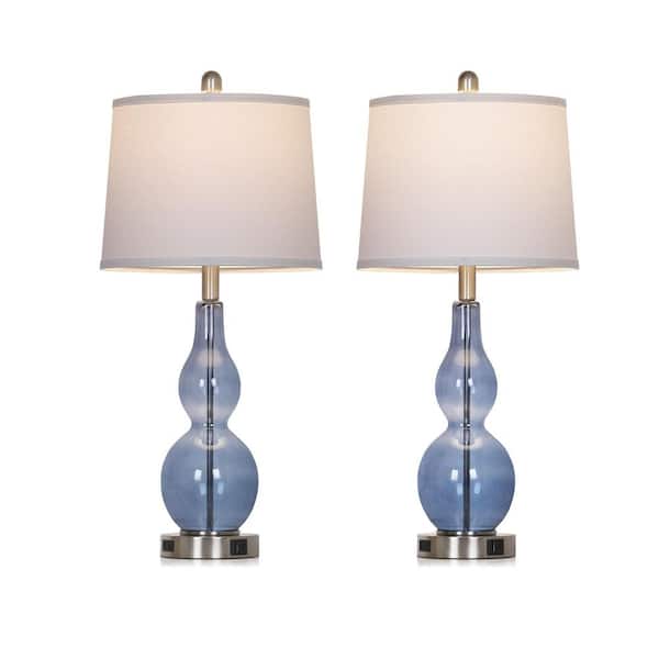 Bedside 27.5 in. Blue 3-Way Dimmable Table Lamp Set with USB Ports and 3-way Touch Dimming Switch (Set of 2)
