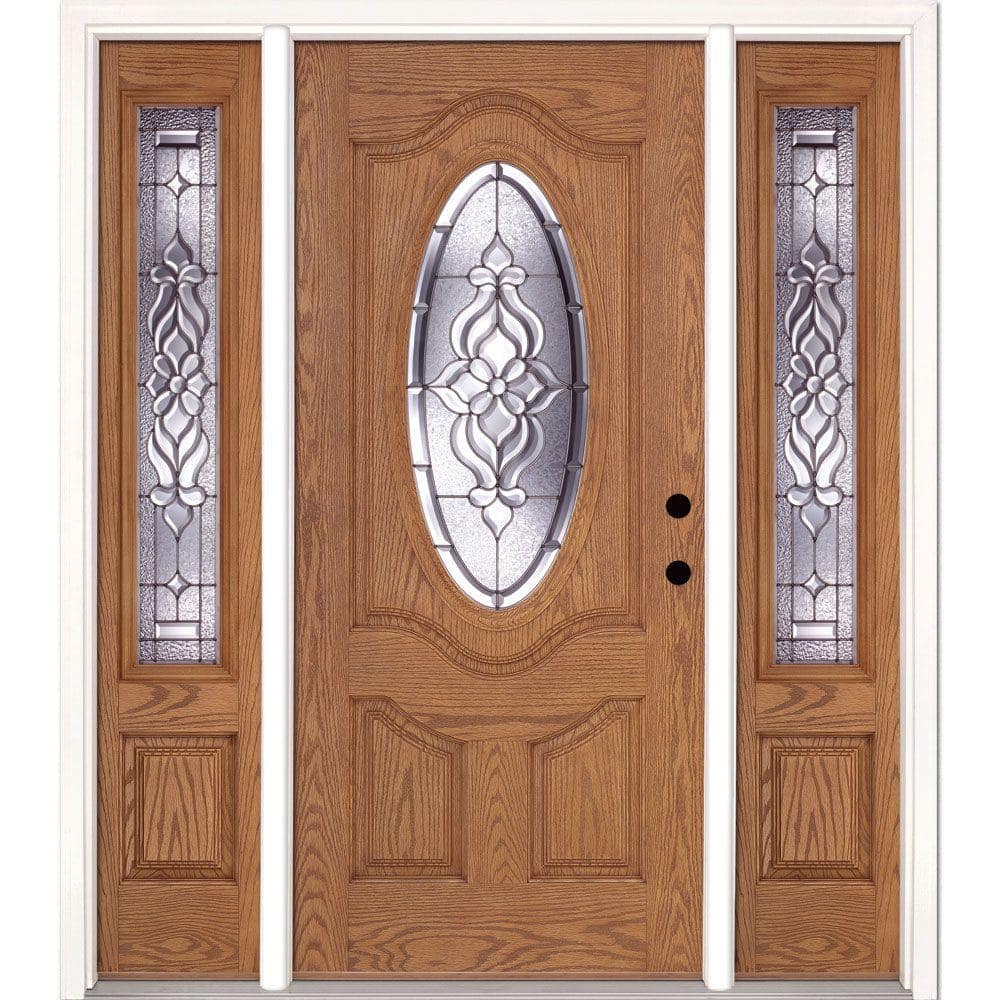 67.5 in. x 81.625 in. Lakewood Zinc 3/4 Oval Lite Stained Light Oak Left-Ha