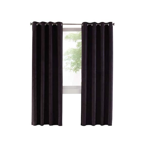 Unbranded Navar Black Polyester Faux Seude 54 in. W x 63 in. L Grommet Indoor Blackout Curtain (Single Panel)