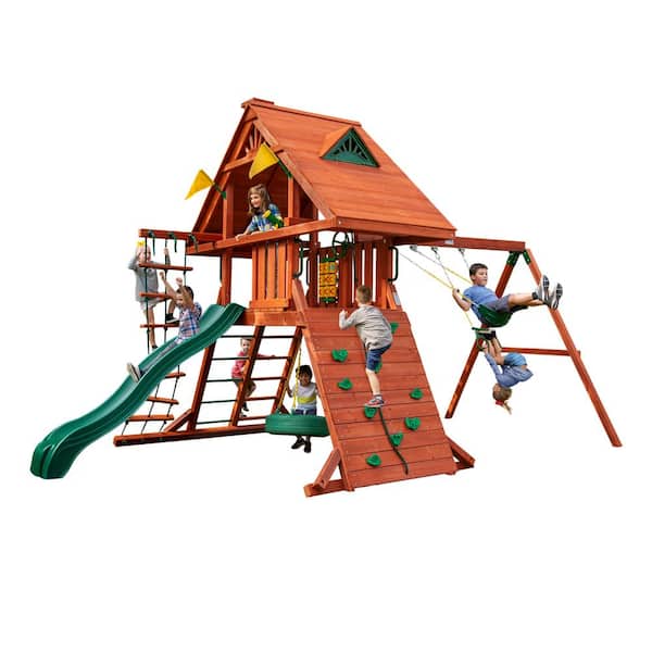 Gorilla Playsets Sun Palace I Wooden Swing Set with Tire Swing