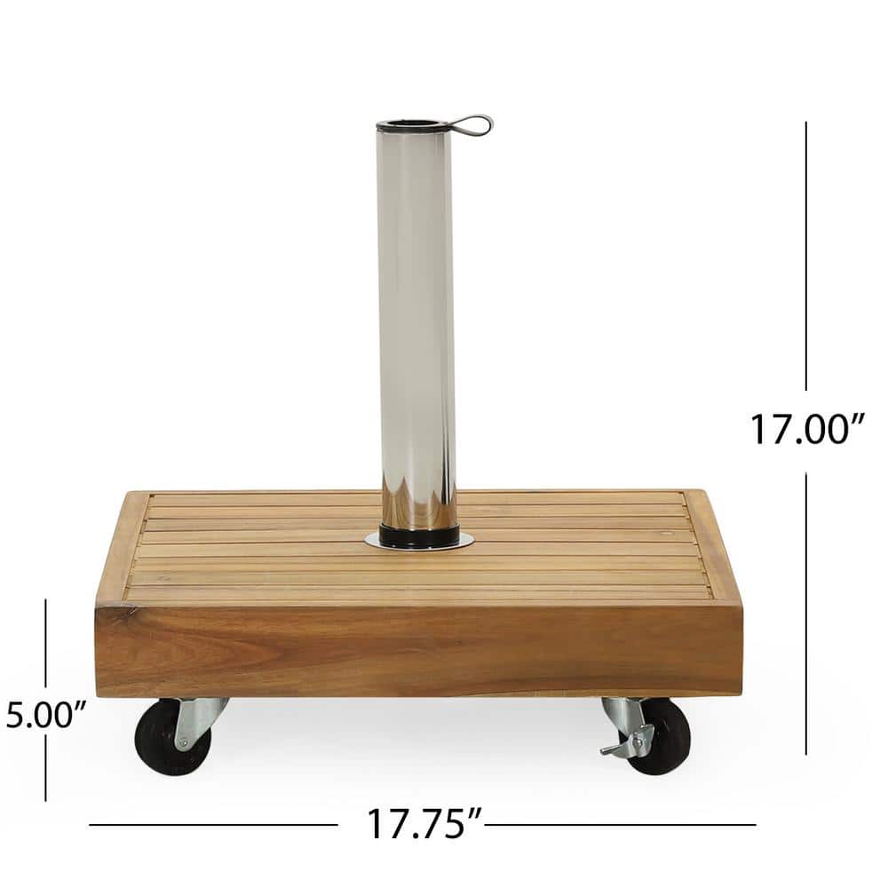 Teak Brown Acacia Wood and Concrete Wheeled Umbrella Base