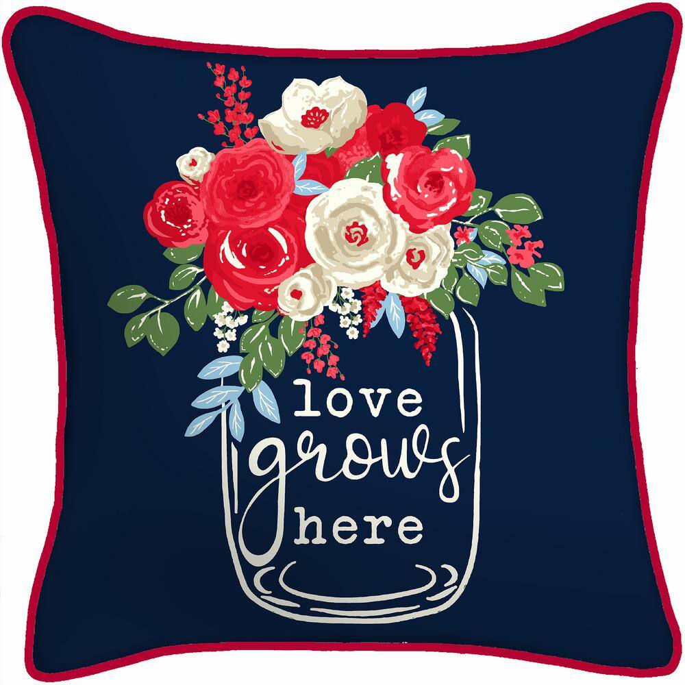 Navy and Multicolor Floral Reversible Square Outdoor Throw Pillow