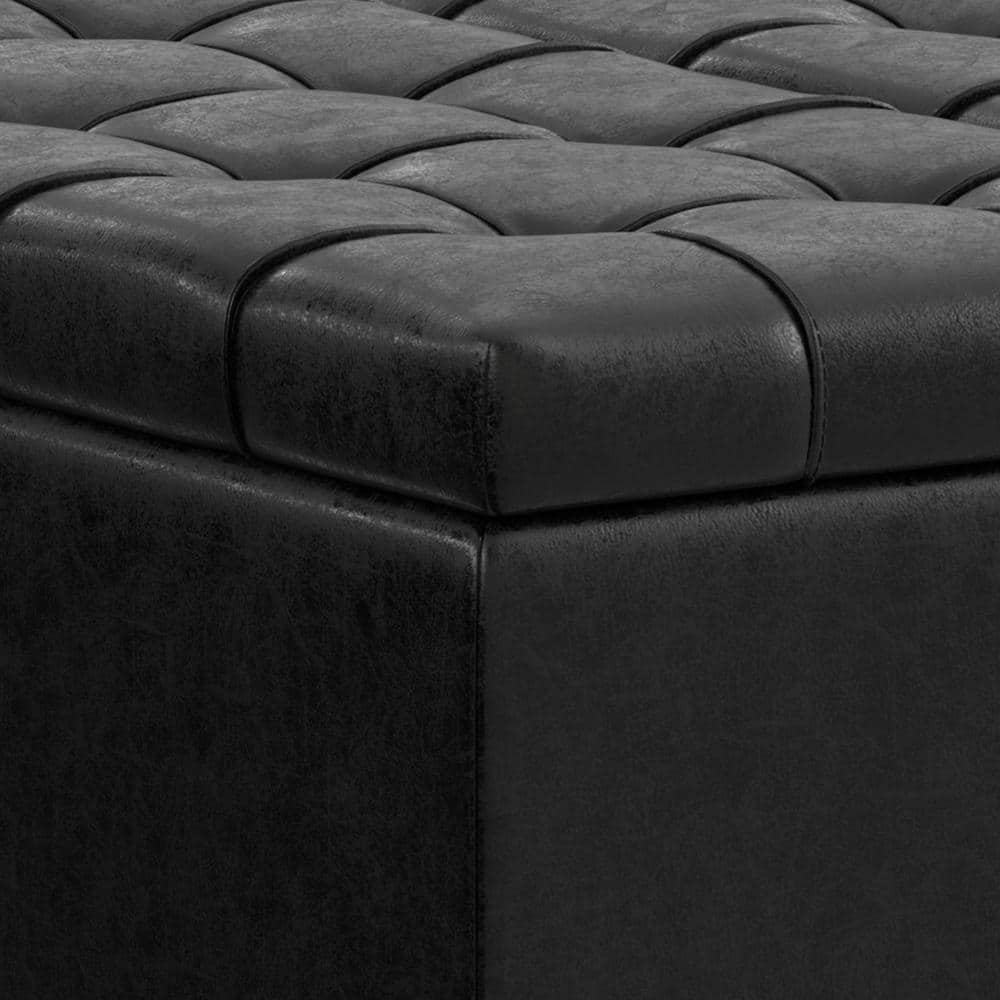 Harrison Distressed Black Tufted Faux Leather Storage Ottoman