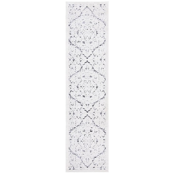 SAFAVIEH Cabana Ivory/Gray 2 ft. x 7 ft. Diamond Medallion Indoor/Outdoor Patio  Runner Rug