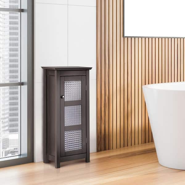 Cape Cod 13-1/2 in. W x 30-1/2 in. H x 13 in. D Bathroom Linen Storage Floor Cabinet with Glass Door in Espresso