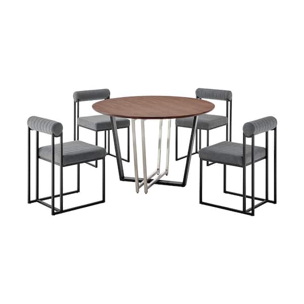 Armen Living Joana and Anastasia 5-Piece Anchor Gray and Wood Top Dining Set Seats 4
