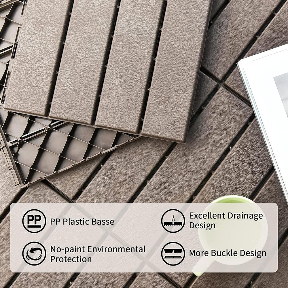 Dark Brown 12"x12" Interlocking PVC Deck Tiles with Open Drainage