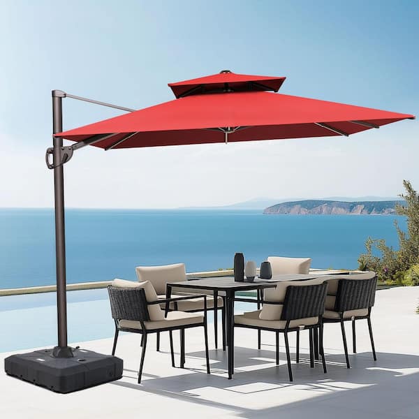 10ft outdoor patio sun shade umbrella hanging offset 10 ft 360? Rotation Solar Powered LED Patio Offset Umbrella without Weight Base