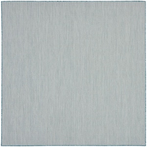 Courtyard Ivory/Aqua 8 ft. x 8 ft. Solid Geometric Contemporary Square Indoor/Outdoor Area Rug