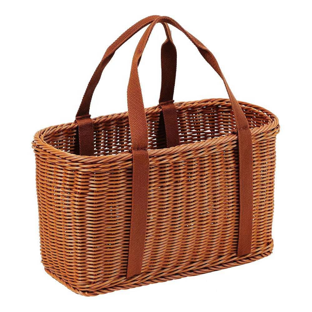 Brown Plastic Handwoven Picnic Basket with Handles, Large Capacity Basket for Shopping, Storage and Outdoor Use price history on PriceWatchPro
