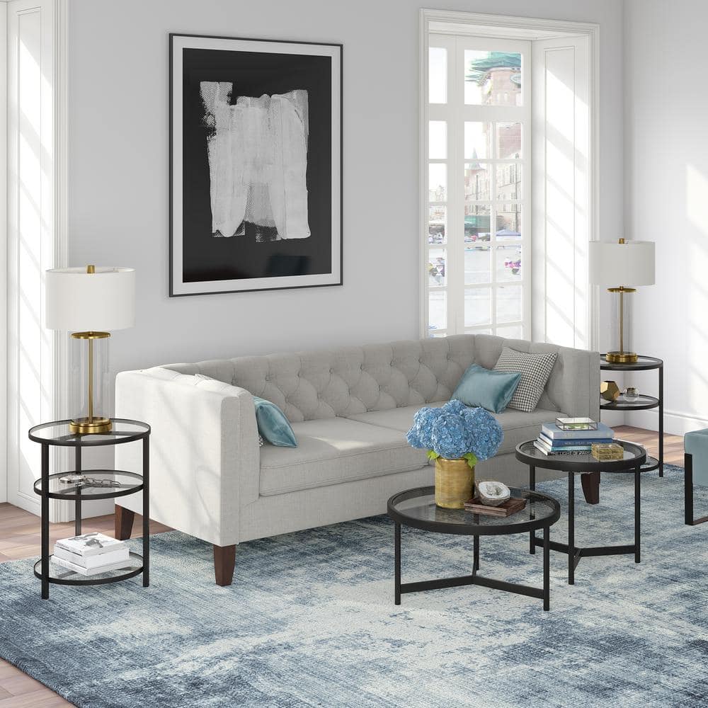 Blackened Bronze Round Glass Nesting Coffee Table Set