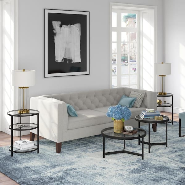 Meyer&Cross Quentin 30 in. Blackened Bronze Round Glass Two-Piece Coffee Table Set