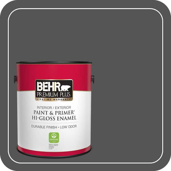 BEHR PREMIUM PLUS 1 gal. #PPU25-01 Carbon Copy Hi-Gloss Enamel Interior/Exterior Paint & Primer