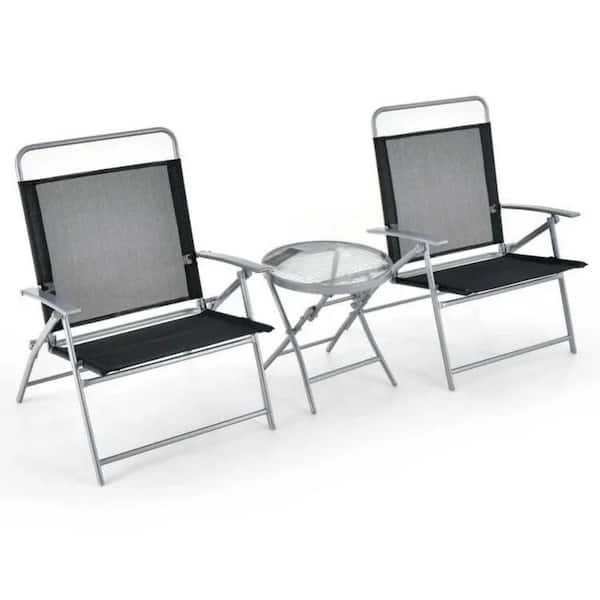 3-Piece Patio Folding Chair Set with Coffee Table-Outdoor Metal Conversation Set, Wide Seat, Portable and Rust-Resistant