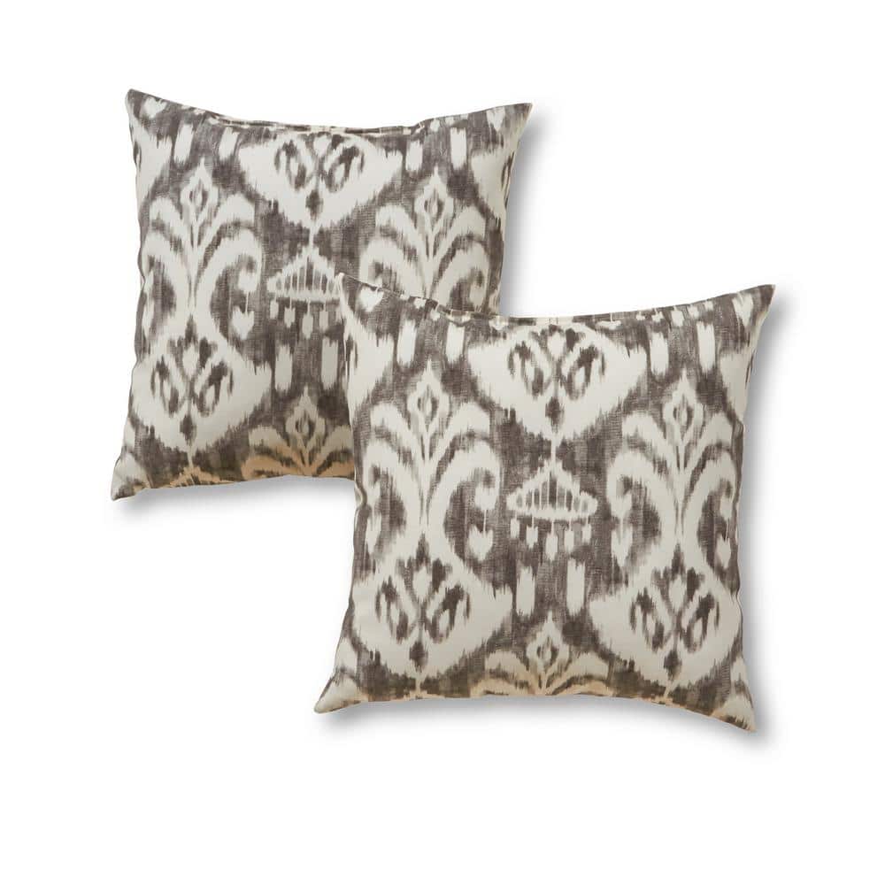 Graphite Ikat 17" Square Outdoor Throw Pillow Set
