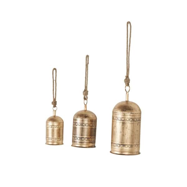 Litton Lane 5 in. x 10 in. Gold Metal Tibetan Inspired Cylindrical