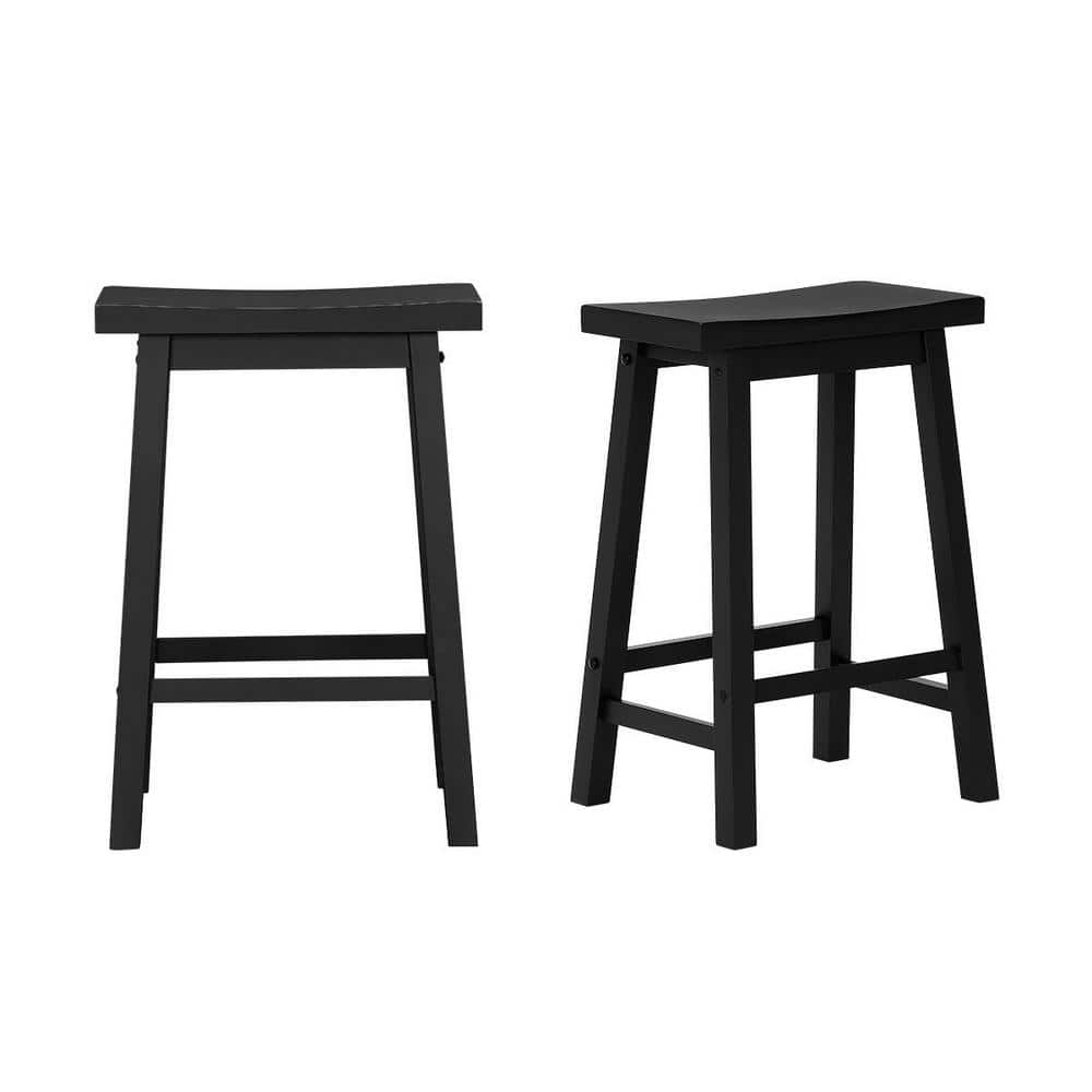 Stylewell Black Wood Saddle Backless Counter Stool Set Of 2