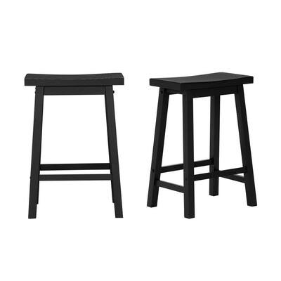 Dark Charcoal Wood Saddle Backless Counter Stool (Set of 2) (16.33 in. W x 24 in. H)