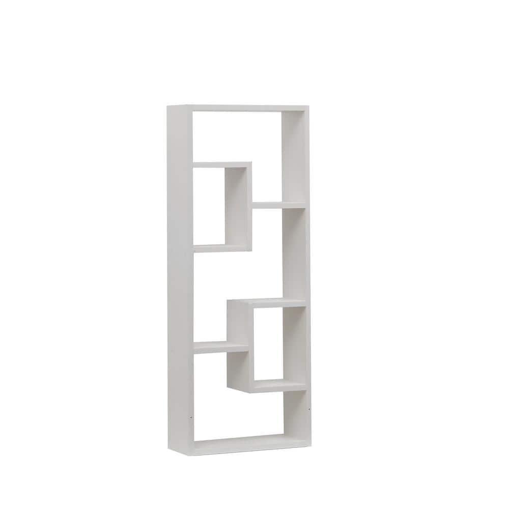 14 in. W x 6 in. D x 36 in. H White Linen Cabinet Freestanding Wood Open Bo