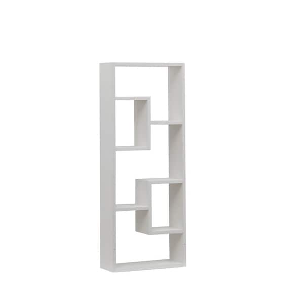 Unbranded 14 in. W x 6 in. D x 36 in. H White Linen Cabinet Freestanding Wood Open Bookcase with 5 Cubes, Storage Shelf, Bookshelf