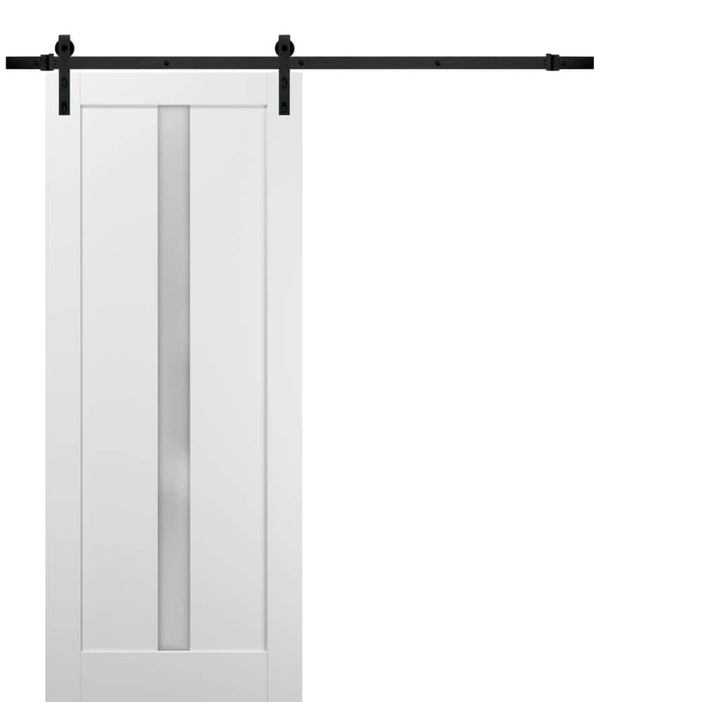 Assembly Required 32 in. x 80 in. Lite Frosted Glass White Finished Pine MDF Sliding Barn Door with Hardware Kit price history on PriceWatchPro
