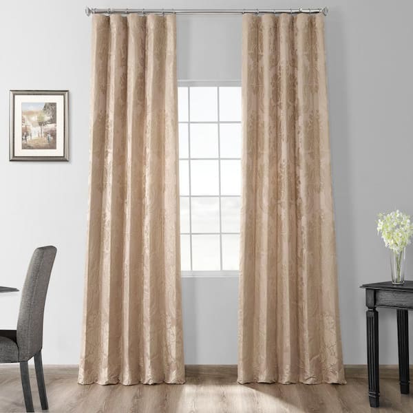 Exclusive Fabrics & Furnishings Magdelena Beige/Gold Jacquard Faux Silk Rod Pocket Room Darkening Curtain - 50 in. W x 96 in. L (1 Panel)