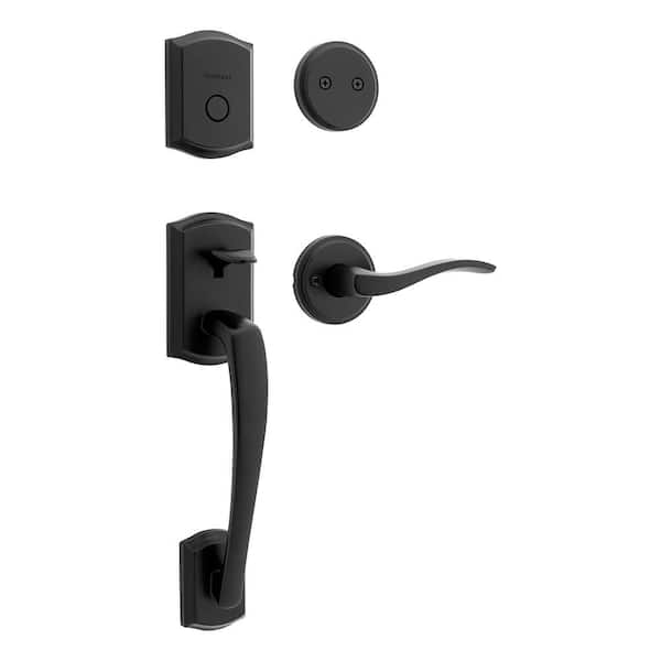 Prescott Matte Black Double Door Dummy Door Handleset with Sedona Interior Door Handle