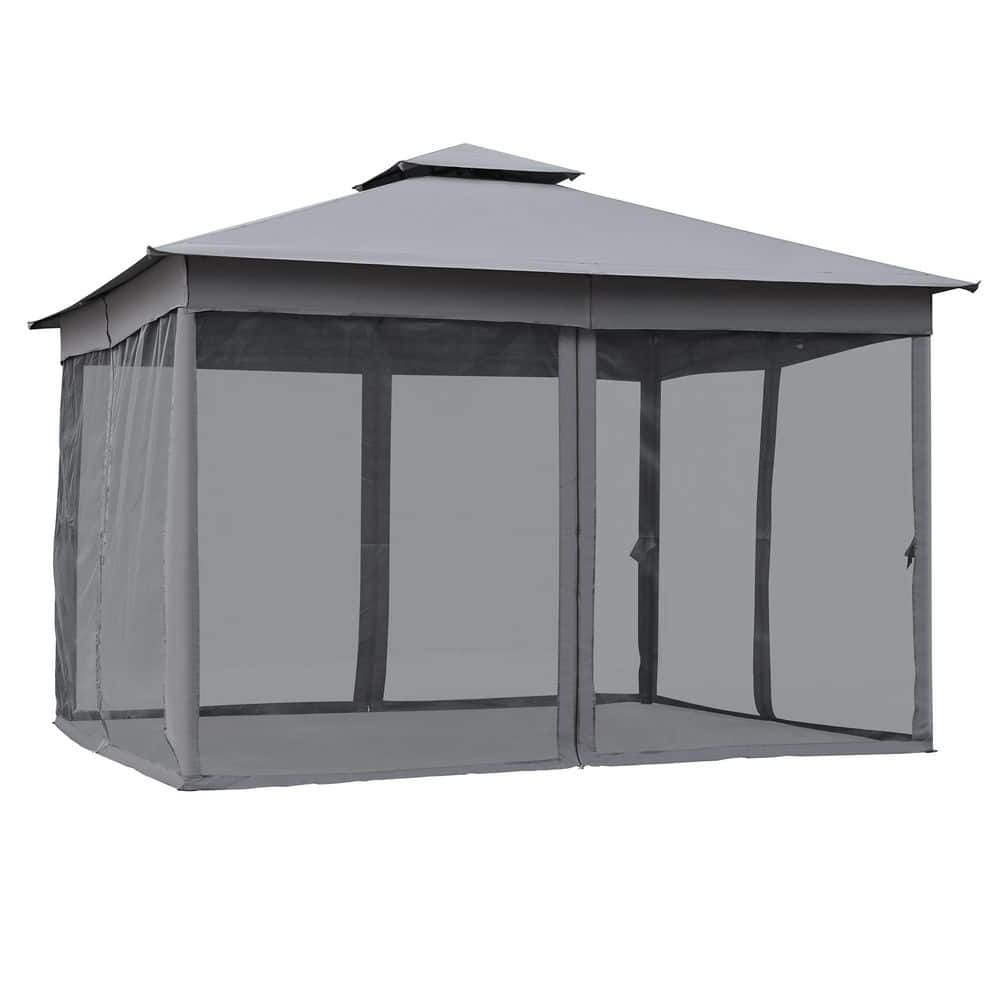 10 ft. x 12 ft. Gray Hardtop Outdoor Gazebo with Double Roof, Mosquito Netting price history on PriceWatchPro