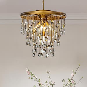 5-Light 20" Contemporary and Glam Antique Gold Rain Drop Crystal Chandelier