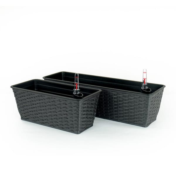 2-Pack Hand Woven Wicker Smart Self-watering Rectangle Planter in Espresso