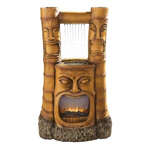 Tiki Gods of Fire and Water Stone Bonded Resin Garden Fountain