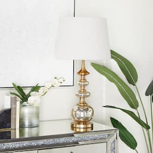 30 in. Silver Linen Task and Reading Table Lamp with Gold Accents