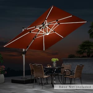 9 ft. Square Solar powered LED Patio Umbrella Outdoor Cantilever Umbrella Heavy Duty Sun Umbrella in Brick Red