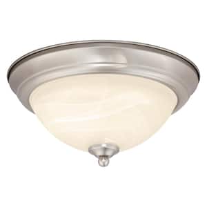 Stevens 13 in. W Integrated LED Satin Nickel Transitional Flush Mount Ceiling Light Fixture White Alabaster Glass