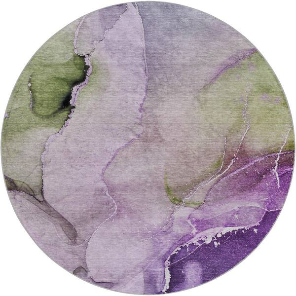Dream Shag Premium Machine Washable Abstract ADS521 Purple 8 ft. x 8 ft. Round Rug