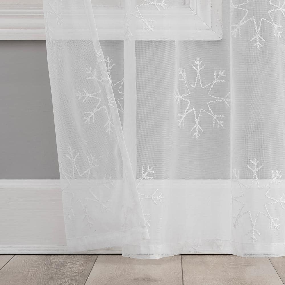 White Sheer Snowflake Embroidery Rod Pocket Curtain Panel 36" x 63"
