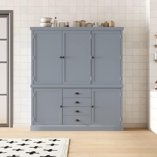 Gray Wood 66 in. x 73 in. Kitchen Pantry Cabinet with Drawers, Cupboard, Door Shelves and Adjustable Shelves