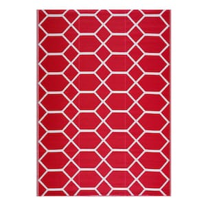 Miami Red and White 9 ft. x 12 ft. Folded Reversible Recycled Plastic Indoor/Outdoor Area Rug-Floor Mat