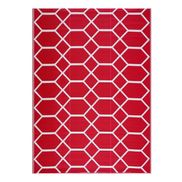 Miami Red and White 5 ft. x 7 ft. Folded Reversible Recycled Plastic Indoor/Outdoor Area Rug-Floor Mat