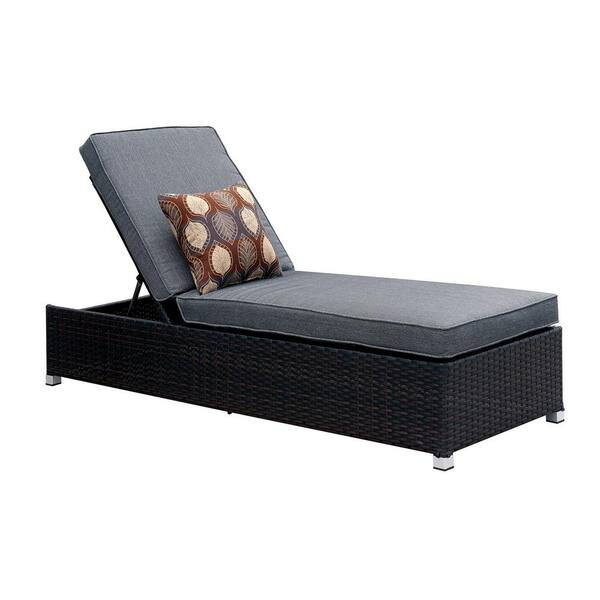 Venetian Worldwide Albee II Espresso Wicker Outdoor Chaise Lounge with Gray Cushions