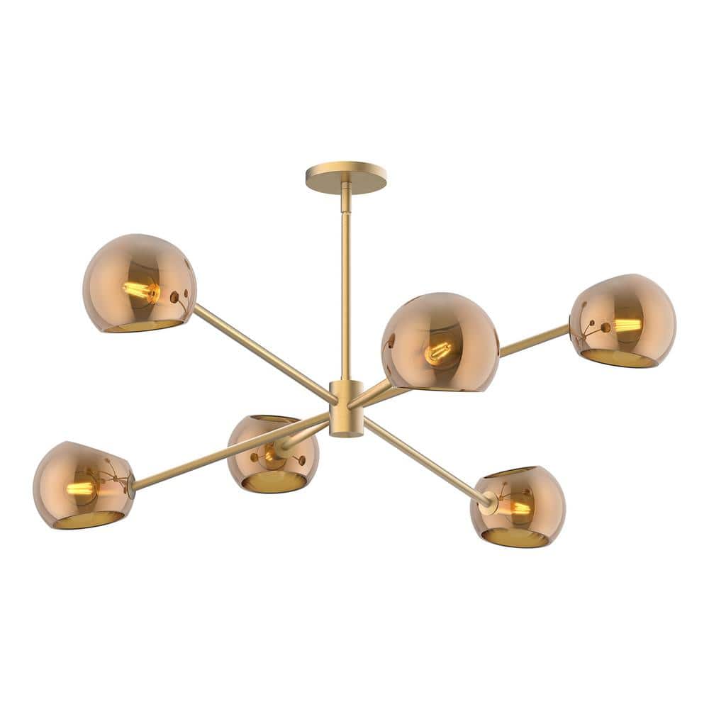 Willow 6-Light Brushed Gold Sputnik Chandelier with Copper Shades