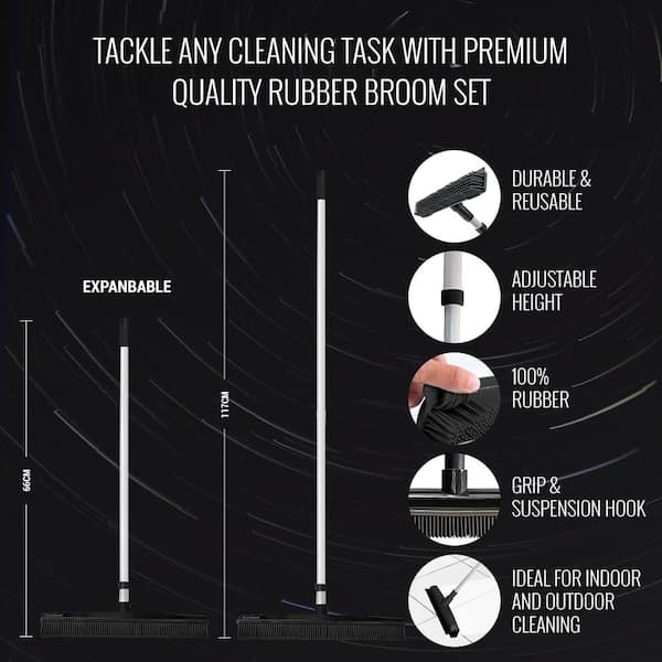 Silicone Floor Brush Non-Stick Silicone Hair Broom Soft Rubber Sweeper Long  Handle Deck Brush Soft Bristle Push Broom