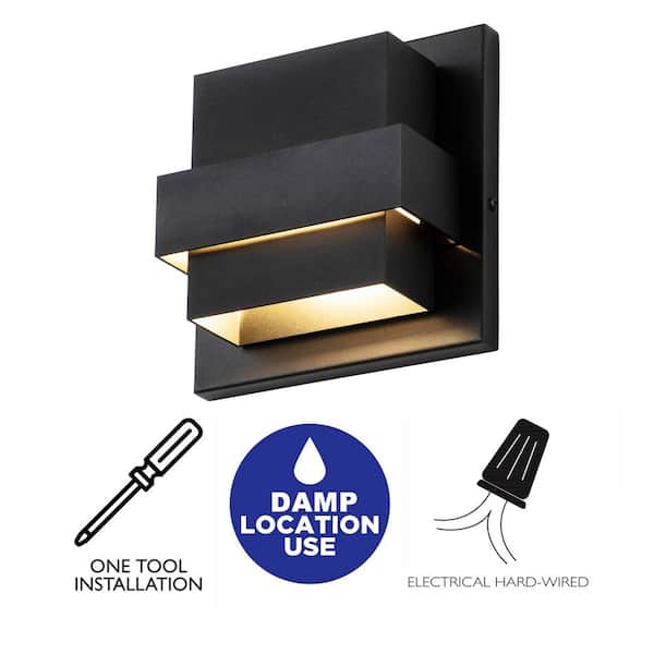 Laplusbelle 2-Light Matte Black Aluminum LED Wall Lantern Sconce