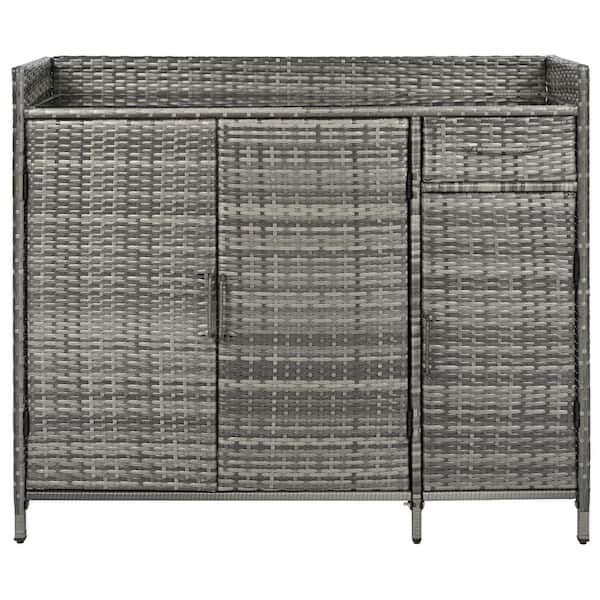 Oyezvary 15.8 in. W x 47.5 in. D x 39.5 in. H Gray Wicker Outdoor Storage Cabinet with Tempered Glass Desktop and 3-Doors