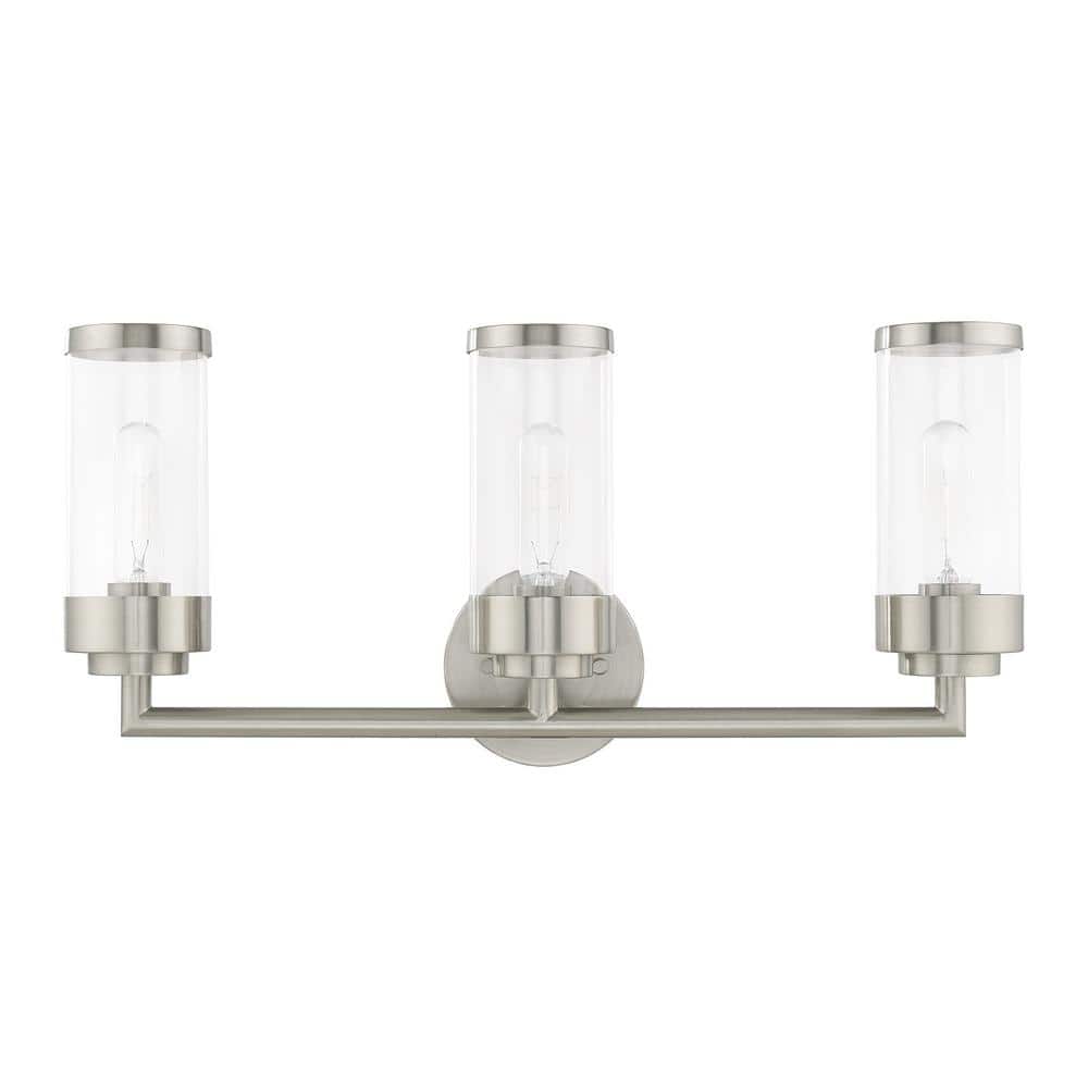 Hillcrest Brushed Nickel 3-Light Bath Vanity with Clear Glass