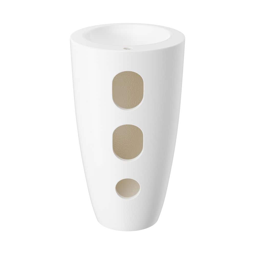 Glossy White Ceramic Round Pedestal Bathroom Sink with Overflow